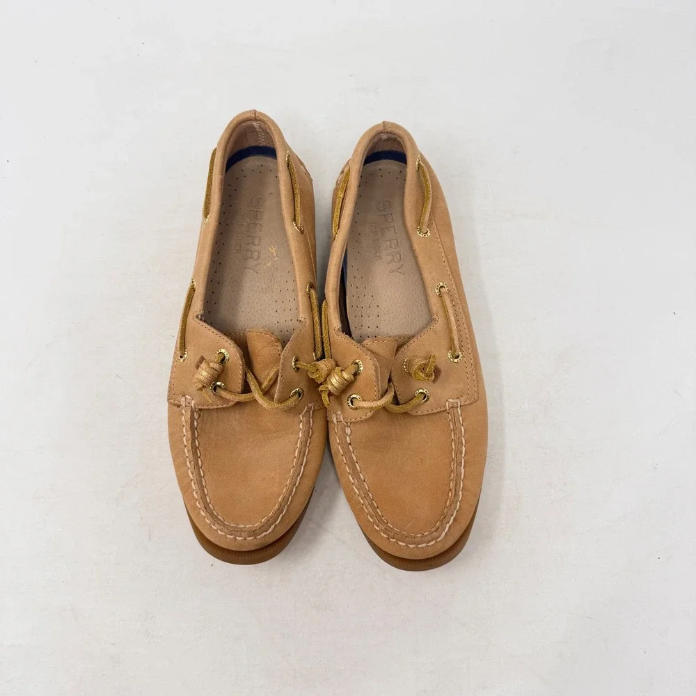 Sperry Top-Sider Boat Shoes Tan 6.5M Leather Preppy Nautical Old Money Timeless